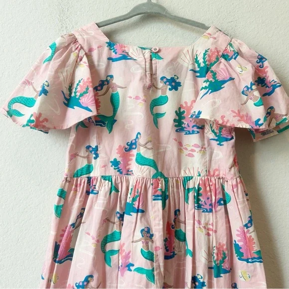 Mini Boden Pink Mermaids Cotton Girls Sundress Flutter Sleeves Sz 8-9y - Picture 7 of 11